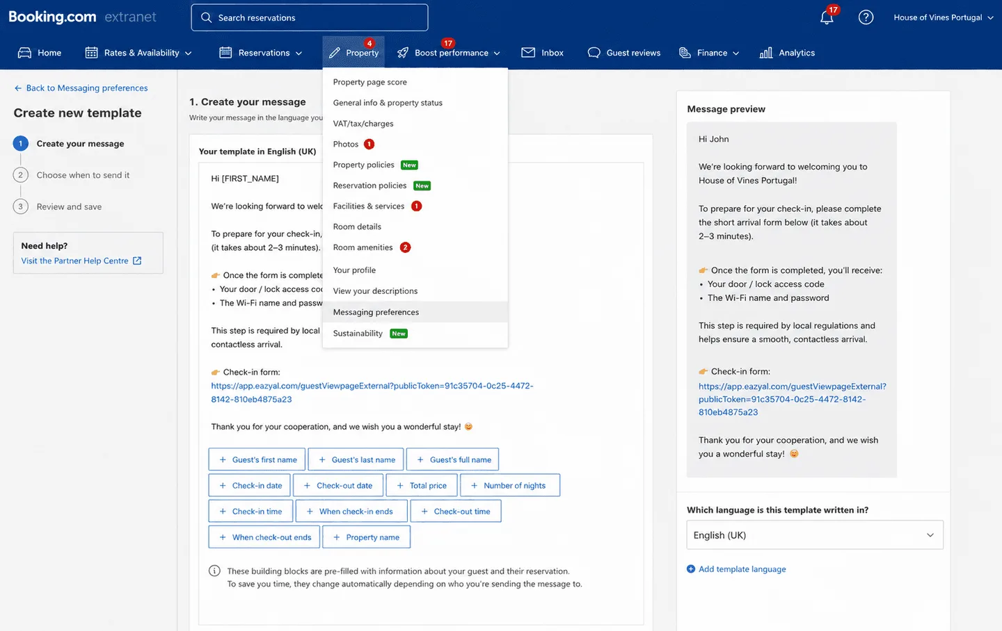 booking.com automated messages