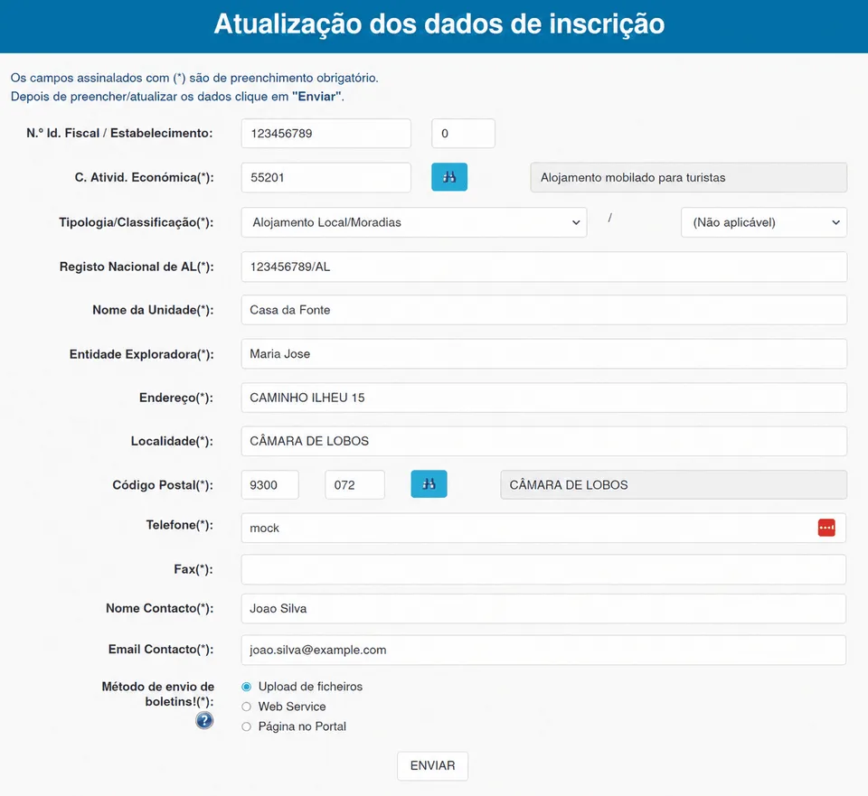 Siba sign up form portugal